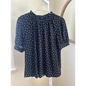 Adrianna Papell Black White Polka Dot Blouse Women's Large